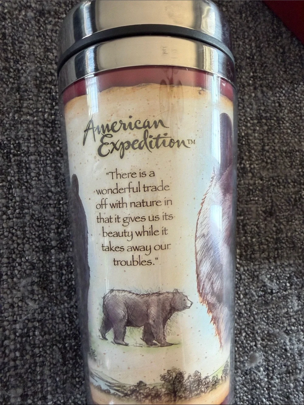 Black Bear Stainless Steel Travel Mug - Cream and Red